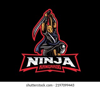 Kangaroo ninja mascot logo design. Kangaroo shinobi vector illustration. Logo illustration for mascot or symbol and identity, emblem sports or e-sports gaming team