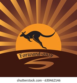 Kangaroo on a background a sun. Vector image. Emblem, icon. Design for banner, poster, illustratie books, to print on fabric or paper.