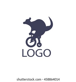 Kangaroo on a bike vector template. Good as logo for tourism agency, fitness club, bicycle rental company, sport equipment or clothes, other commercial usage. Kangaroo on a bike silhouette.