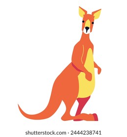 Canguro en patas traseras - Imagen aislada de estilo moderno de diseño plano. Ilustración detallada prolija de animal marsupial peligroso de Australia, fauna exótica, safari, vida en el zoológico y mamíferos