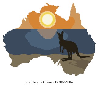 kangaroo on the map of Australia, illustration