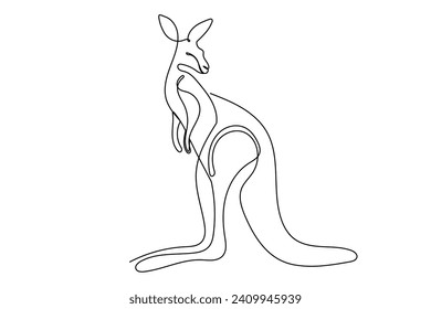 Kangaroo One Line Drawn Portrait. Sketch Doodle Kangaroo Australian Wild Animal Silhouette Isolated On White Background Symbol. Australian Mascot Talisman Kangaroo Animal One Continuous Line Art 