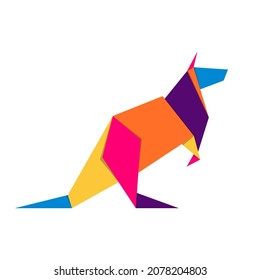 Kangaroo origami. Abstract colorful vibrant kangaroo logo design. Animal origami. Vector illustration