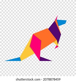 Kangaroo origami. Abstract colorful vibrant kangaroo logo design. Animal origami. Vector illustration