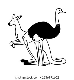 Kangaroo and ostrich on white background. vector illustration design.