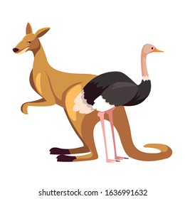 Kangaroo and ostrich on white background. vector illustration design.