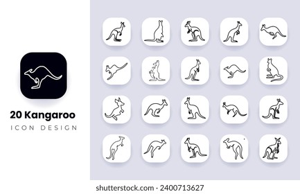 kangaroo out line icon bundle
