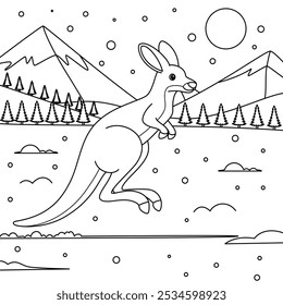 Kangaroo outline coloring page. Christmas and Winter Animal Illustration