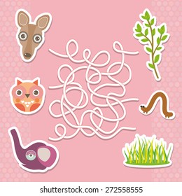 Kangaroo owl elephant labyrinth game for Preschool Children. Vector