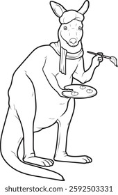 Kangaroo Painter Paint brush Painting Animal Vector Graphic Art Illustration