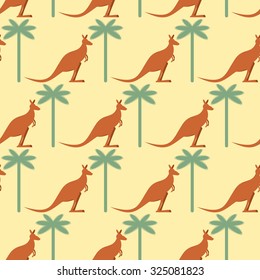 Kangaroo and Palma seamless pattern. Australian marsupial animal and tropical tree. Ornament for baby fabrics