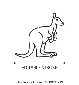 Kangaroo pixel perfect linear icon. Exotic wallaby, wallaroo. Australian fauna thin line customizable illustration. Contour symbol. Marsupial animal vector isolated outline drawing. Editable stroke