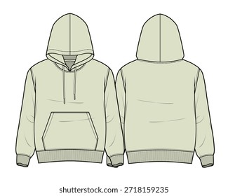 Plantilla de maqueta de Vector de diseño plano técnico con capucha de bolsillo canguro.