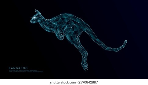 Kangaroo polygon wireframe geometric blue. Wild animals on a dark background. For design various advertising media. Vector EPS10.