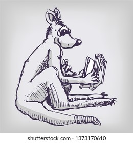 A kangaroo is reading a children's book