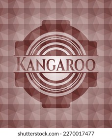 Kangaroo rotes Emblem oder Abzeichen mit abstraktem geometrischem, polygonalen Musterhintergrund. Nahtlos. 