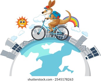 Canguro monta una bicicleta sobre un globo