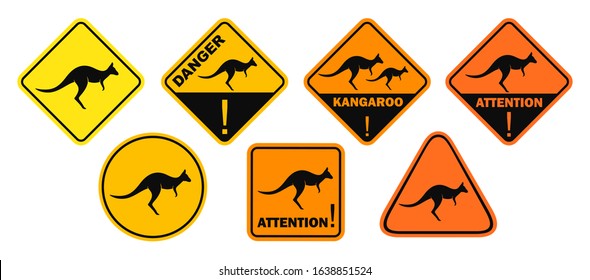 Kangaroo road sign. Isolated kangaroo on white background