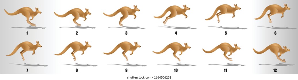 Kangaroo Run cycle animation frames, loop animation sequence sprite sheet 