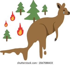 Kangaroo is running away from his home in the forest fire