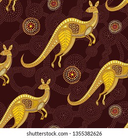 Kangaroo seemless pattern, Australian aboridenal art inspired