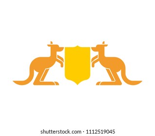 Kangaroo and Shield heraldic symbol. Australian Royal National Emblem. Australia coat of arms. Vector illustration
