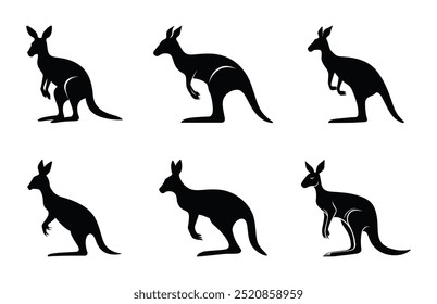 Paquete de Clipart de silueta de canguro, Vector de canguro Conjunto de silueta negra