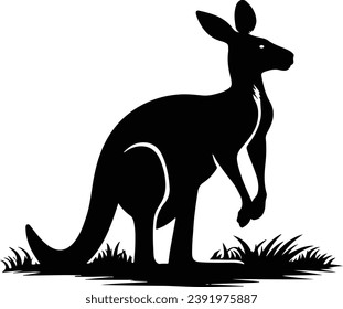 Kangaroo Silhouette, Cute Kangaroo Silhouette Vector Illustration