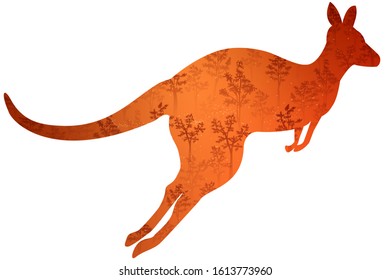 Kangaroo silhouette design with fire forest pattern and blaze Australia fire forest vector concept