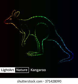 Kangaroo silhouette of gradient lights on black background