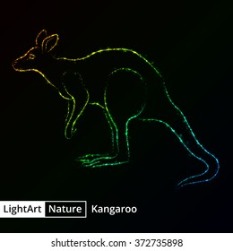 Kangaroo silhouette of gradient lights on black background