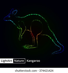 Kangaroo silhouette of gradient lights on black background