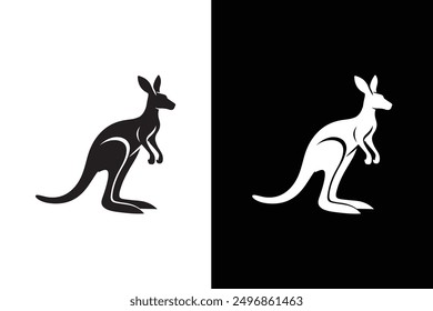 Kangaroo silhouette, kangaroo icon vector illustration in white background.