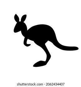 Kangaroo silhouette isolated on white background. Black kangaroo for icon, sign, logo or pictogram. Australian simple wallaby sign. Australia wildlife animal. Wallaroo side view. Vector illustration