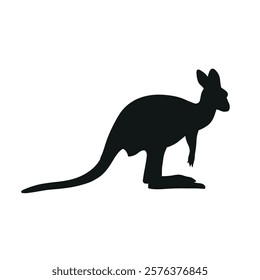 Kangaroo silhouette isolated on white background. Side view. Vector illustration.
