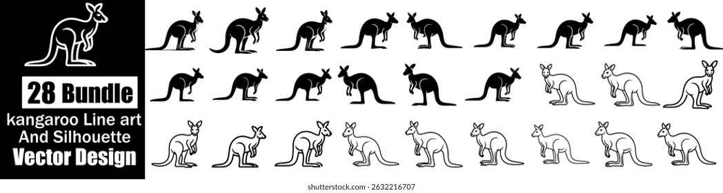 silhueta de canguru e ilustração vetorial de arte de linha