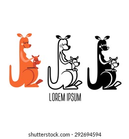 Kangaroo silhouette for logo design in color and black-and-white. Vector illustration