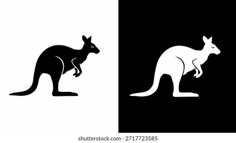 Ícone de logotipo de silhueta de canguru Design de vetor Contraste em preto e branco Minimalista