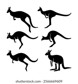 Kangaroo Silhouette on White Background collection