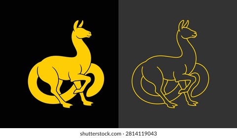 Kangaroo silhouette and outline icon set with kangaroo marsupial wildlife