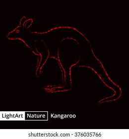 Kangaroo silhouette of red lights on black background
