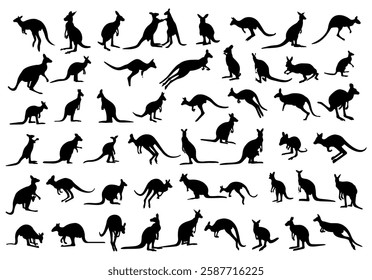 Kangaroo Silhouette Set Collections Australian Animal