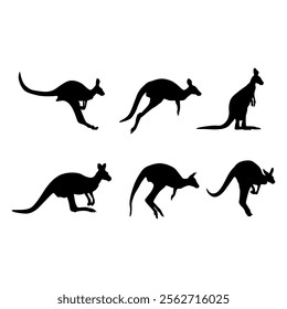 kangaroo silhouette set on white background.