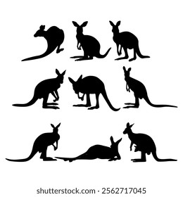 kangaroo silhouette set on white background.