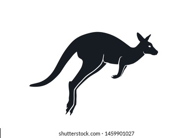kangaroo silhouette side view. isolated vector black and white image of Australian wild animal