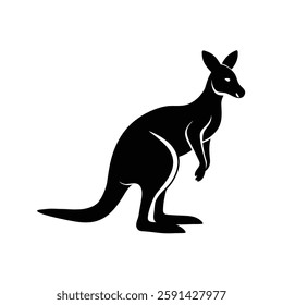 Kangaroo Silhouette Vector Art Illustration and Minimalist Kangaroo Black Color Design
