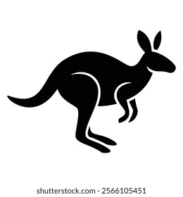 Kangaroo Silhouette Vector: Black silhouette highlighting the iconic shape. Perfect for Australian designs, wildlife logos, and education. 