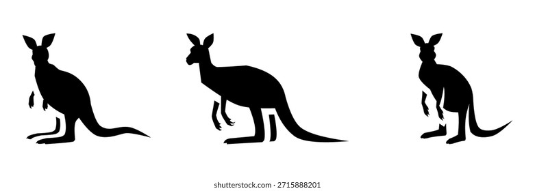 Plano de Fundo Isolado da Coleção de Vetores de Silhueta do Canguru