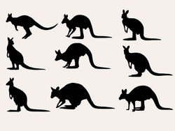 Kangaroo Silhouette Vector Illustration Collection,kangaroo Clipart Set