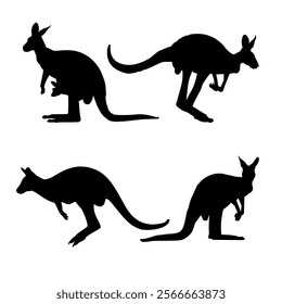 Kangaroo silhouette vector illustration. Suitable for Australia wild animal graphic element. Jumping kangaroo vector image.